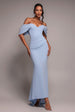 Off The Shoulder Draped Sleeve Maxi Dress - Blue by Goddiva