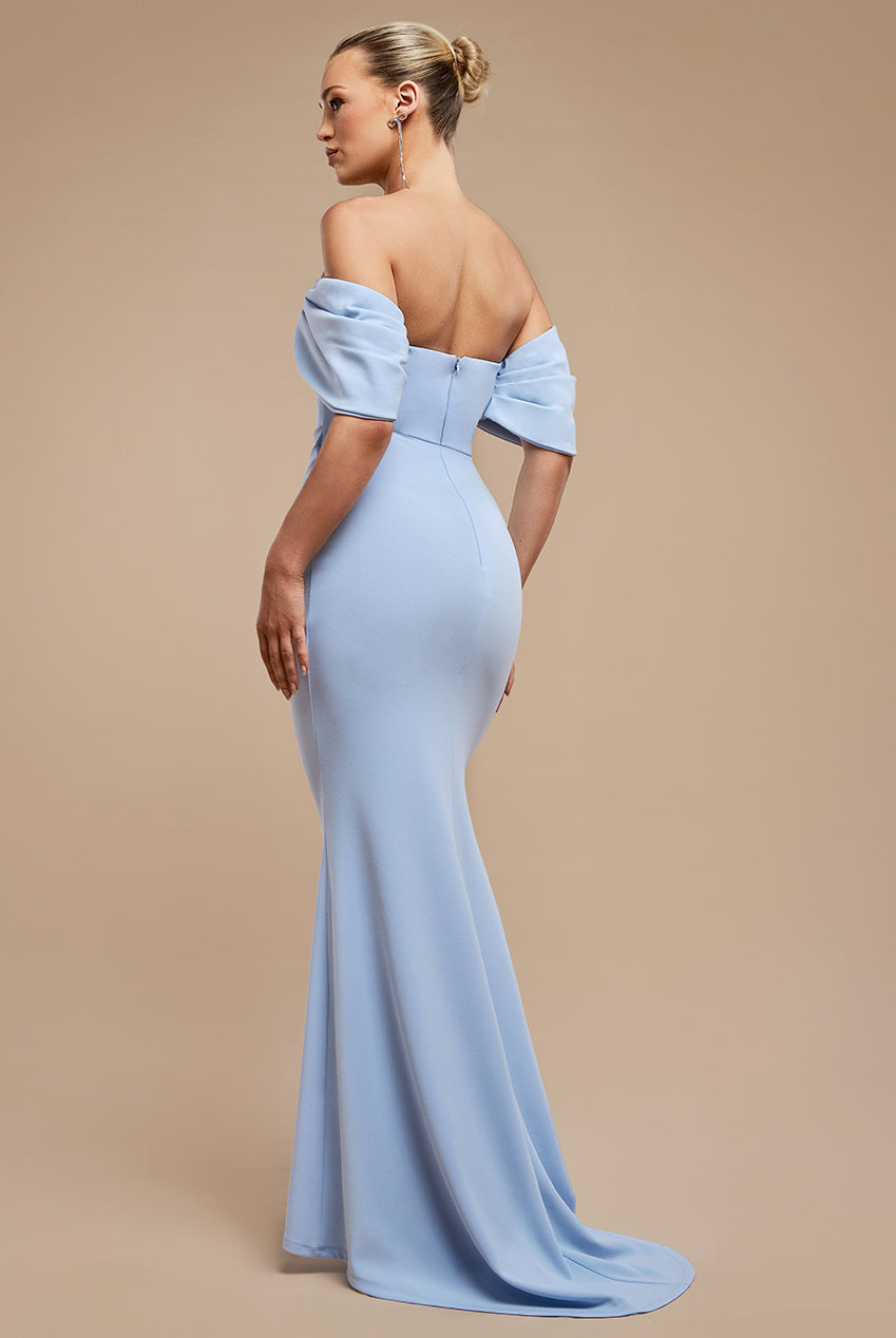 Off The Shoulder Draped Sleeve Maxi Dress - Blue DR3259