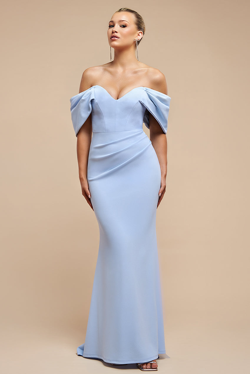 Off The Shoulder Draped Sleeve Maxi Dress - Blue DR3259