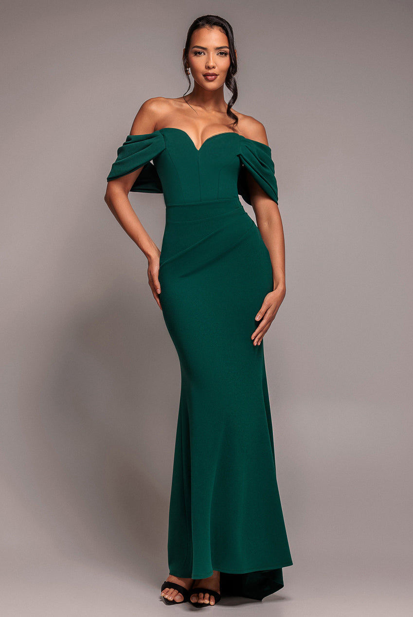 Off The Shoulder Draped Sleeve Maxi Dress - Emerald Green DR3259