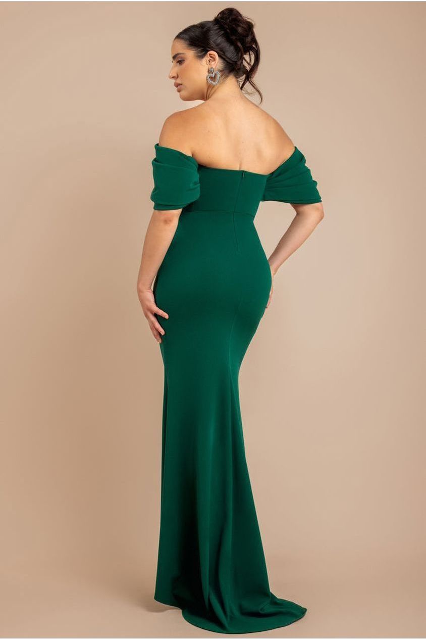 Off The Shoulder Draped Sleeve Maxi Dress - Emerald Green DR3259