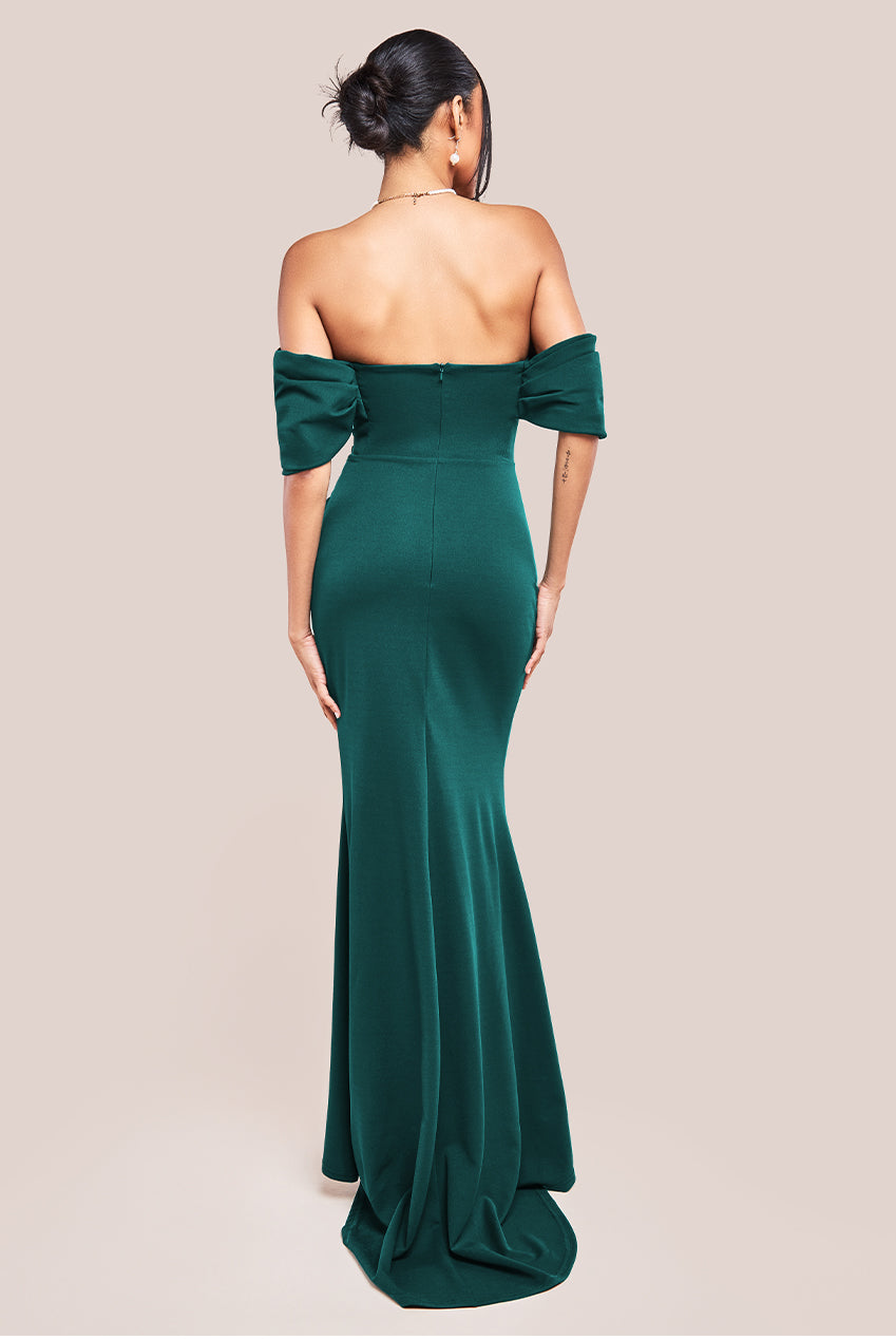 Off The Shoulder Draped Sleeve Maxi Dress - Emerald Green DR3259