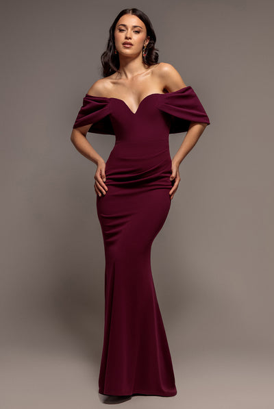 Plum - Off The Shoulder Draped Sleeve Maxi Dress - Plum by Goddiva