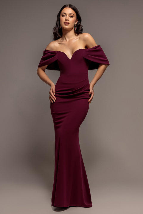 Off The Shoulder Draped Sleeve Maxi Dress - Plum by Goddiva