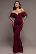 Off The Shoulder Draped Sleeve Maxi Dress - Plum by Goddiva