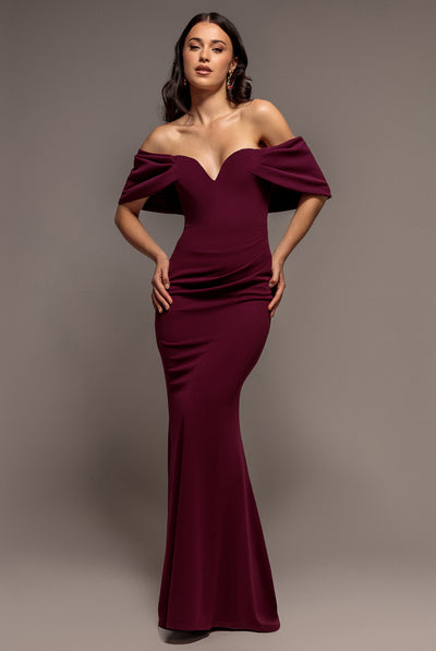 Off The Shoulder Draped Sleeve Maxi Dress - Plum by Goddiva