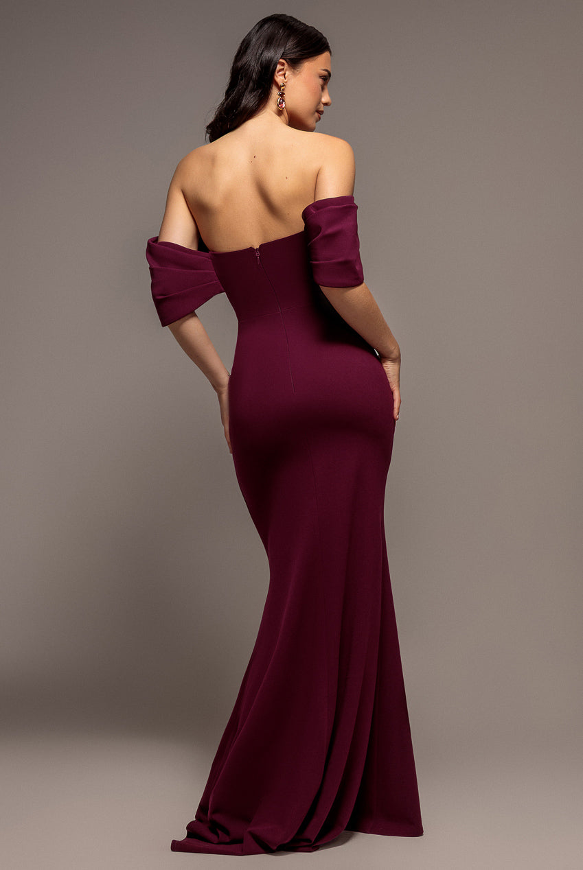 Off The Shoulder Draped Sleeve Maxi Dress - Plum DR3259