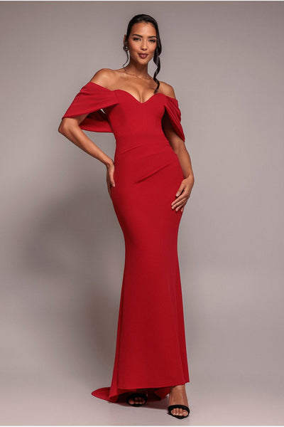 Off The Shoulder Draped Sleeve Maxi Dress - Red by Goddiva