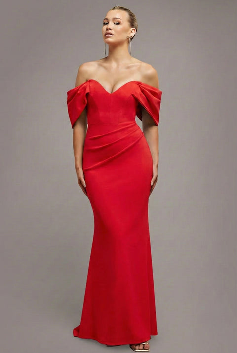Off The Shoulder Draped Sleeve Maxi Dress - Red by Goddiva