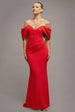Off The Shoulder Draped Sleeve Maxi Dress - Red by Goddiva