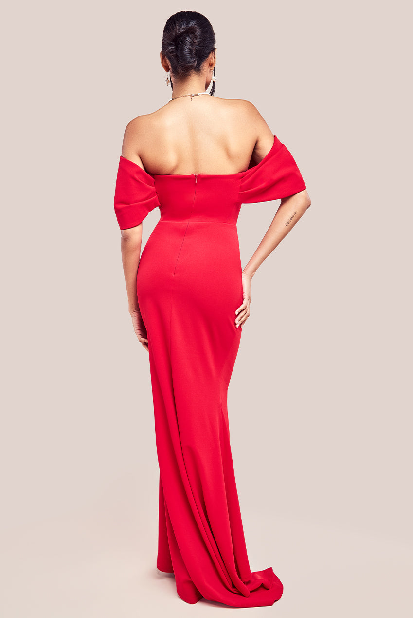 Off The Shoulder Draped Sleeve Maxi Dress - Red DR3259