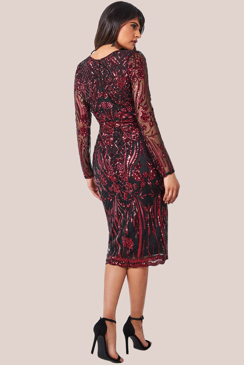 Full Sleeve Sequin Midi Dress - Wine DR3269