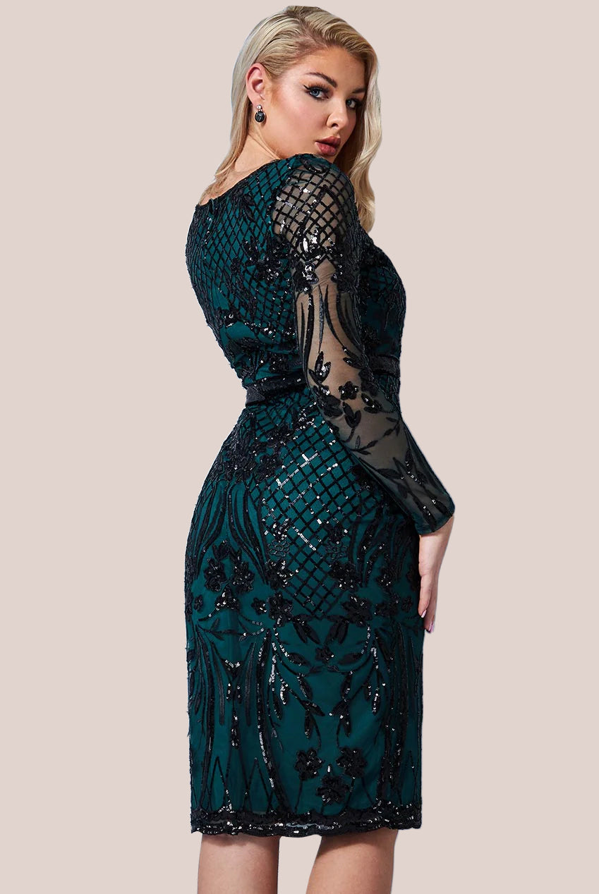 Full Sleeve Sequin Midi Dress - Emerald Green DR3269