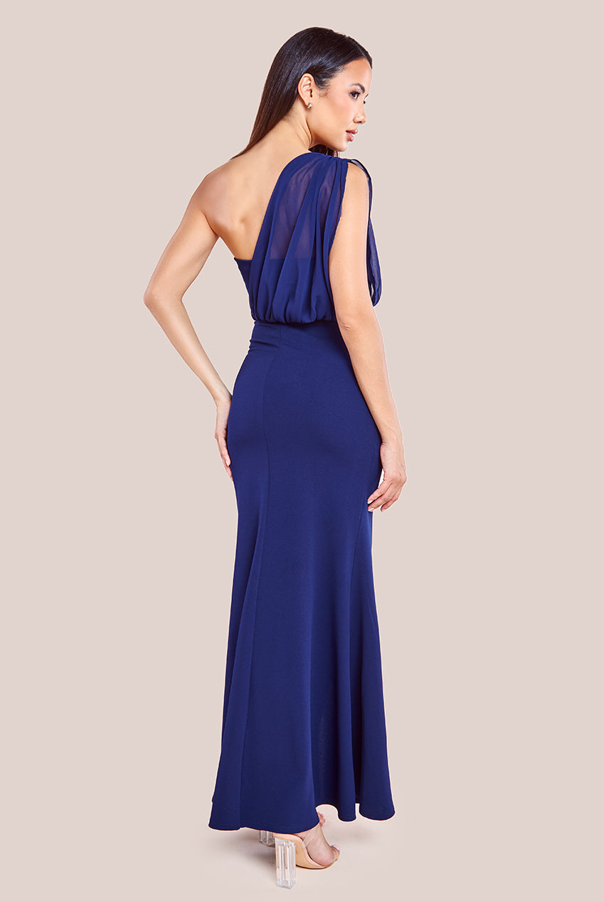 One Shoulder Front Split Maxi Dress - Navy DR3274