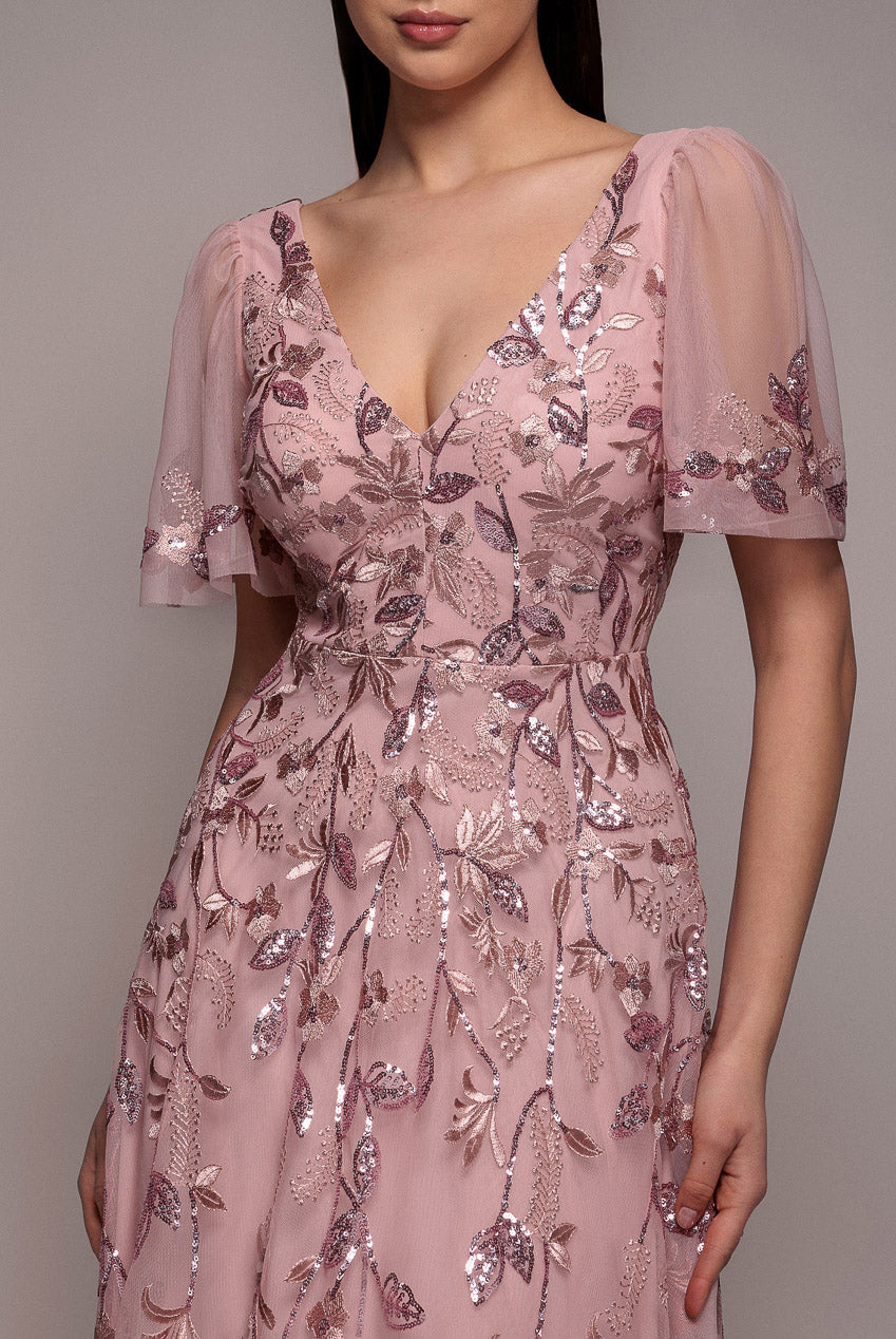 Flared Sleeve Embroidered Maxi Dress - Blush DR3279