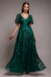 Flared Sleeve Embroidered Maxi Dress - Emerald Green by Goddiva