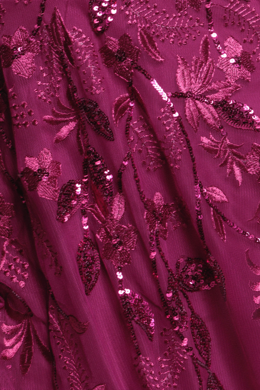 Flared Sleeve Embroidered Maxi Dress - Magenta DR3279A