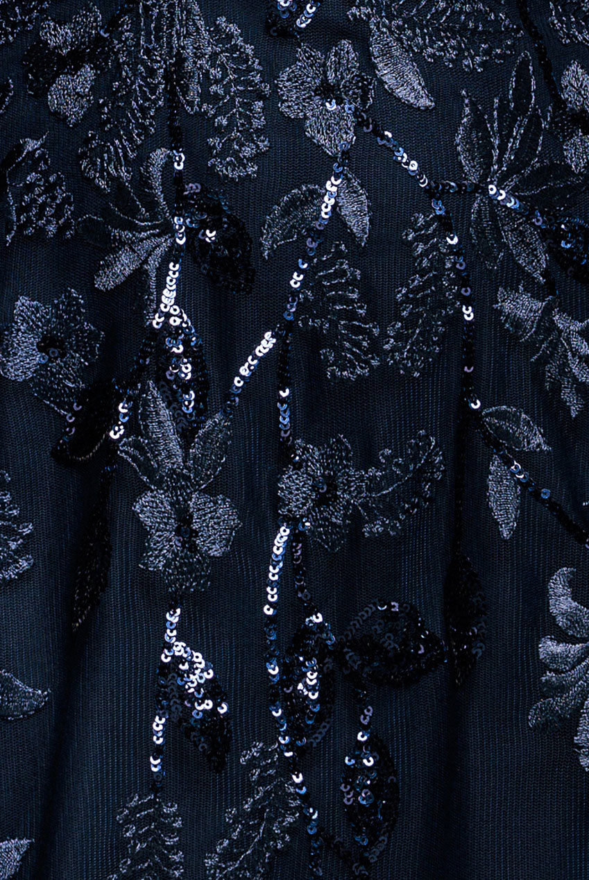 Flared Sleeve Embroidered Maxi Dress - Navy Blue DR3279A