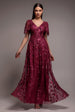 Flared Sleeve Embroidered Maxi Dress - Magenta by Goddiva