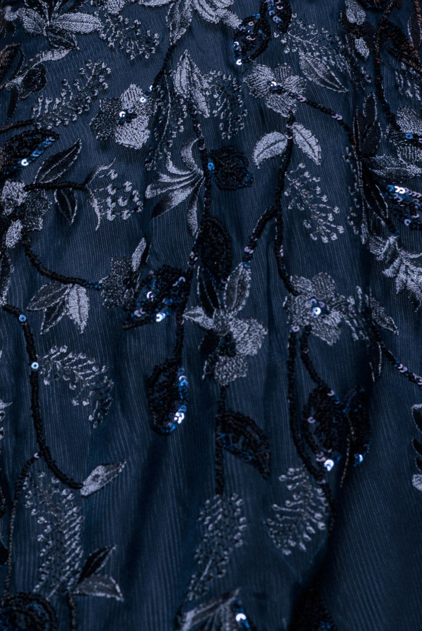 Flared Sleeve Embroidered Maxi Dress - Navy Blue DR3279A