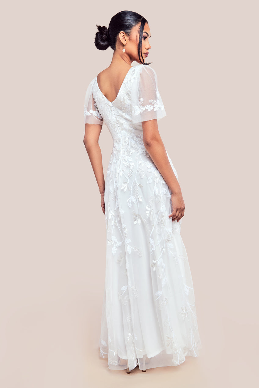 Flared Sleeve Embroidered Maxi Dress - White DR3279A