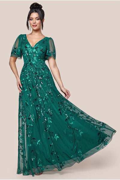 goddiva flared sleeve embroidered maxi dress Flared Sleeve Embroidered Maxi Dress - White main image 1
