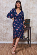 Wrap Style Floral Midi Dress - Navy by Goddiva