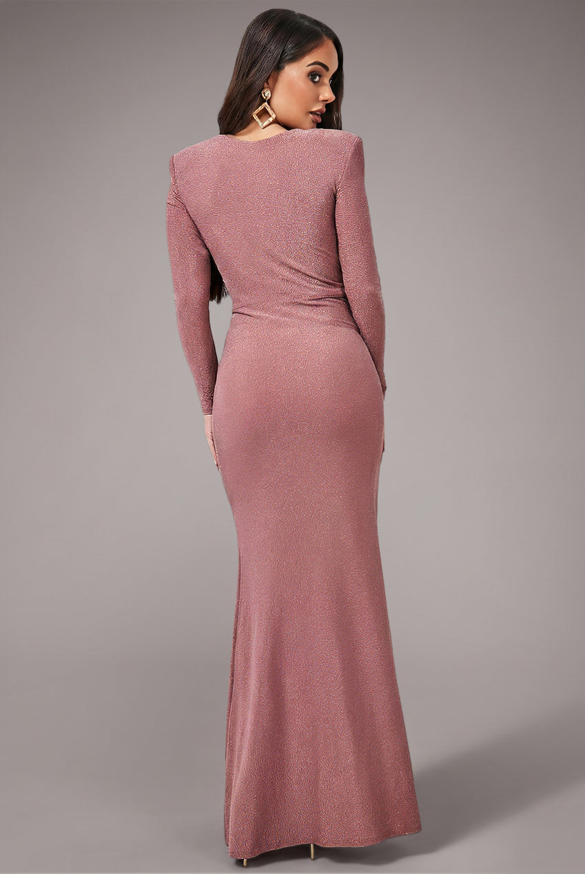 Front Crossover Lurex Split Maxi - Rose DR3314