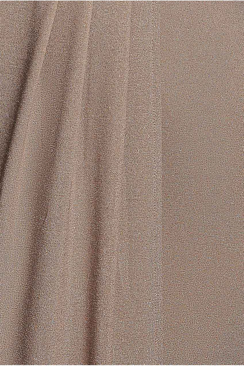 Plunge Neck Wrap Front Split Lurex Maxi Dress - Nude DR3314
