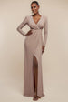 Plunge Neck Wrap Front Split Lurex Maxi Dress - Nude by Goddiva