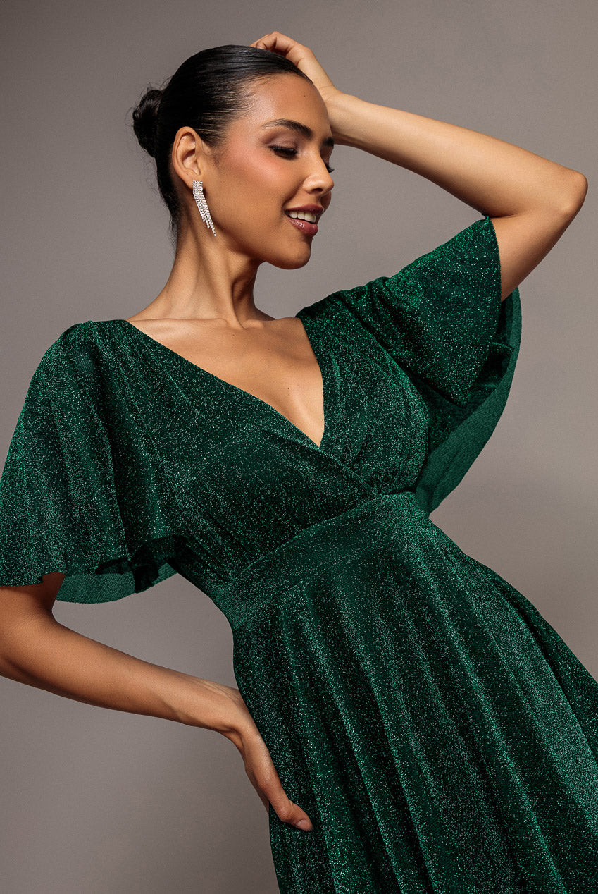 Sparkle Lurex Mini Skater Dress - Emerald Green DR3315