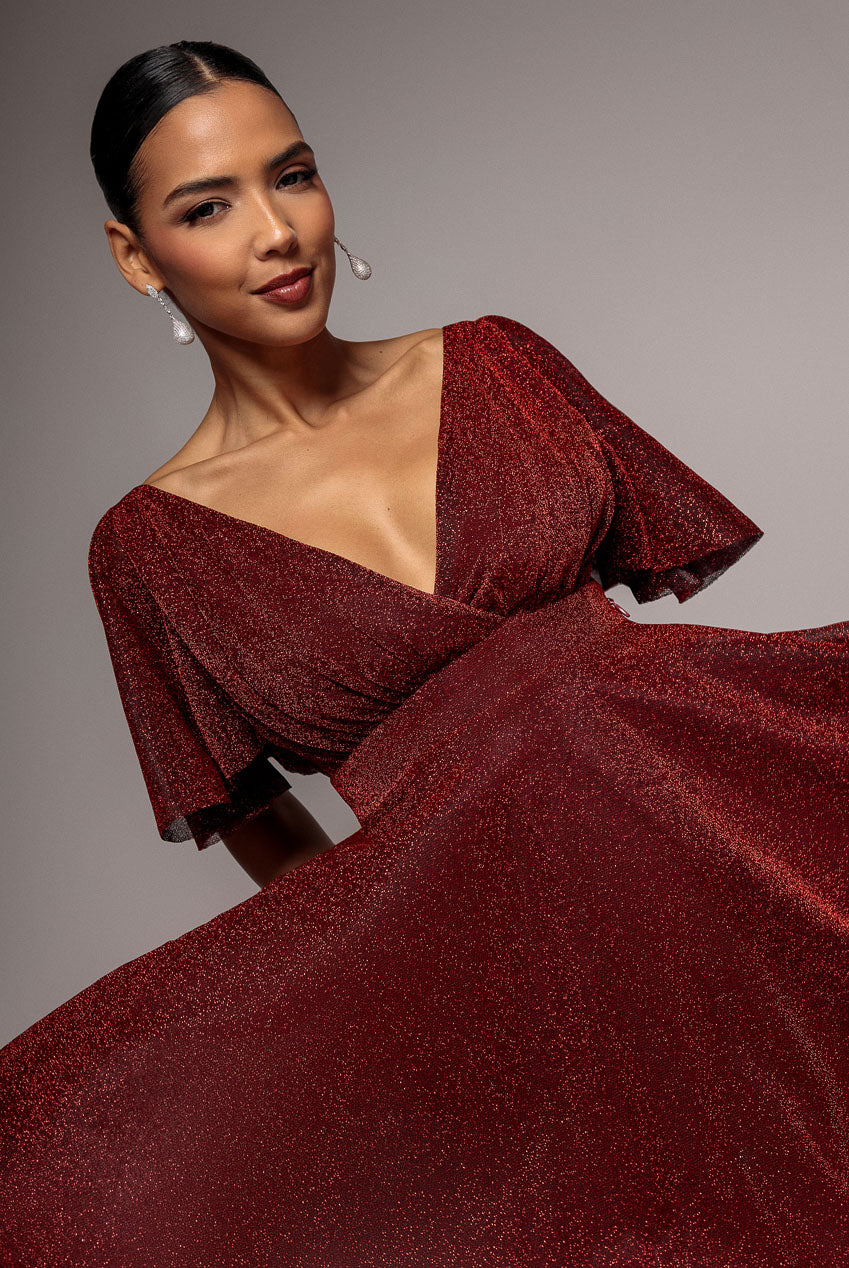 Sparkle Lurex Wrap Mini Skater Dress - Red DR3315