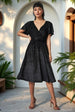Goddiva Sparkle Wrap Style Flutter Sleeve Midi Dress - Black