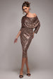 Sequin Cowl Neck Midi Dress - Champagne by Goddiva
