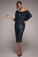 Sequin Cowl Neck Midi Dress - Navy by Goddiva
