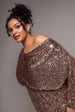Sequin Cowl Neck Midi Dress - Champagne by Goddiva Plus