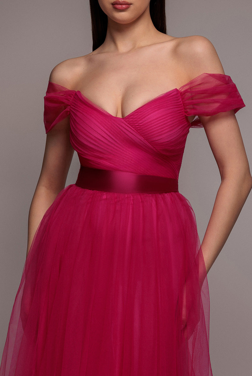 Off The Shoulder Princess Maxi Dress - Hot Pink DR3322A