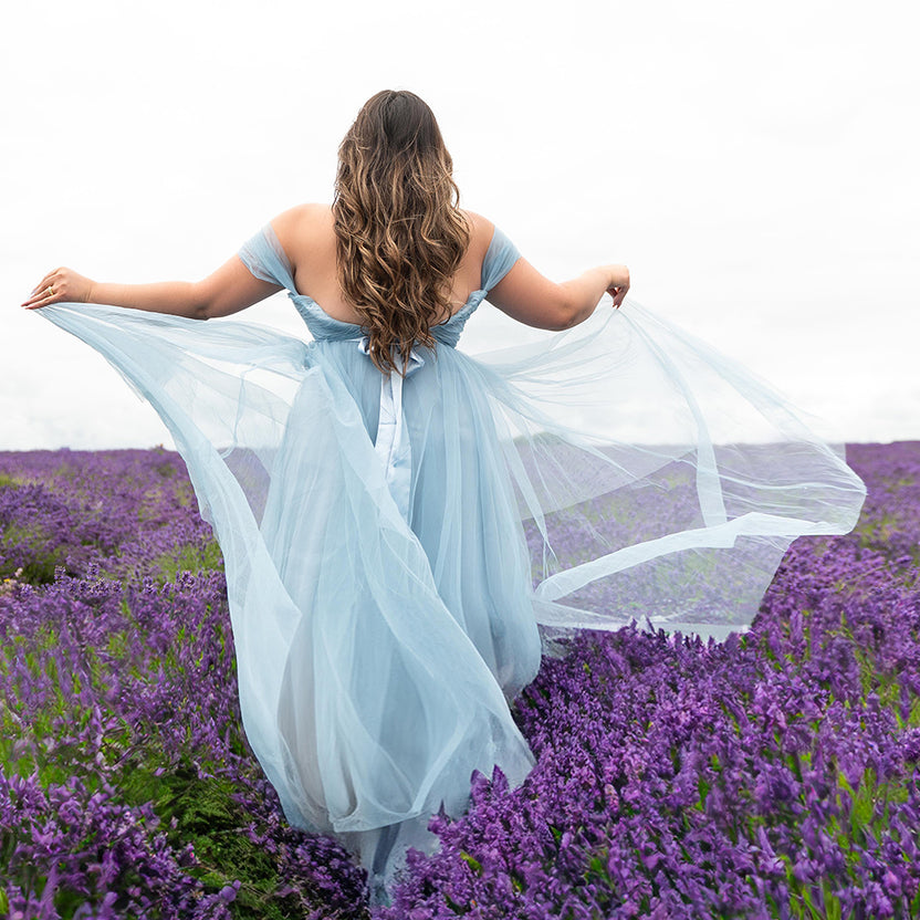 Goddiva Off The Shoulder Pleated Waist Maxi Dress - Lilac