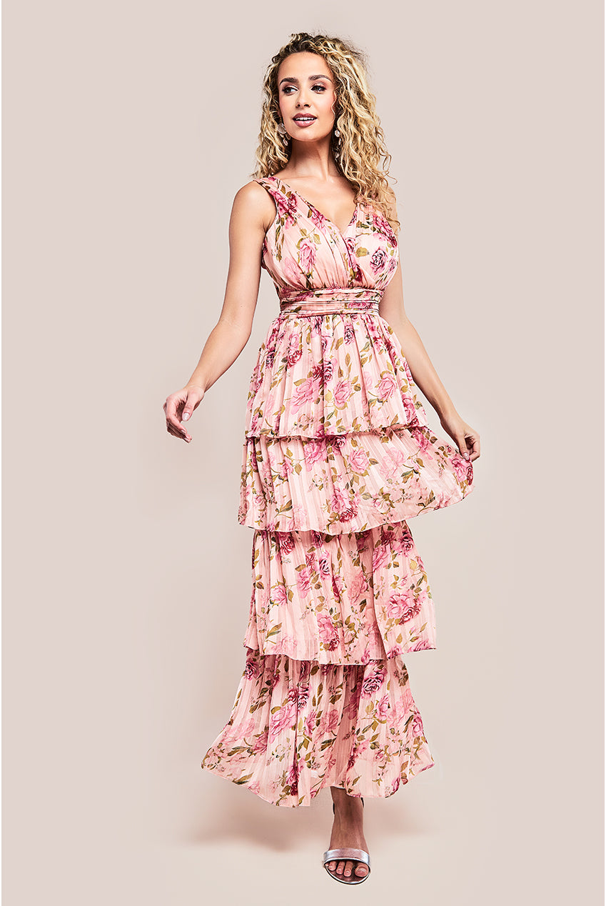 Tiered Chiffon Floral Maxi Dress - Multi DR3328QZ