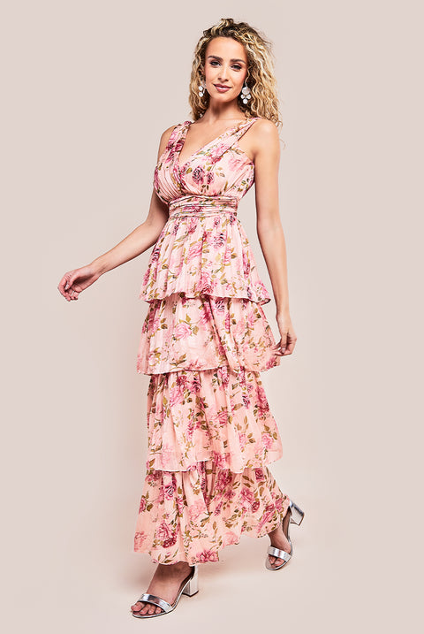 Tiered Chiffon Floral Maxi Dress - Multi DR3328QZ