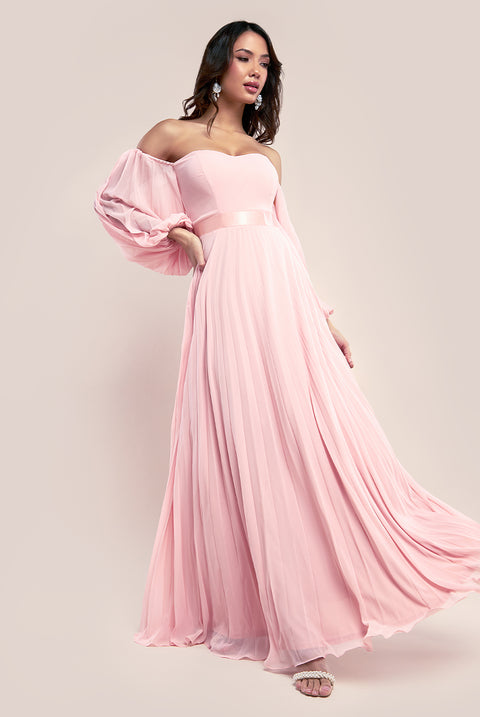 Bardot Chiffon Pleated Maxi - Blush by Goddiva