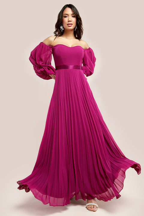 Bardot Chiffon Pleated Maxi - Magenta DR3330