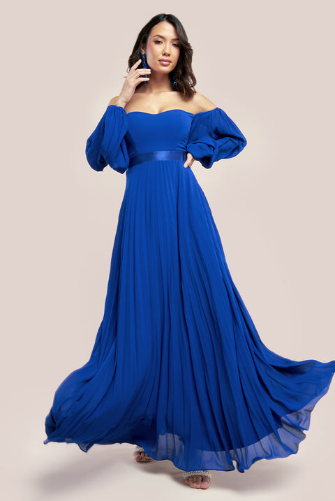 Bardot Chiffon Pleated Maxi - Royal Blue DR3330