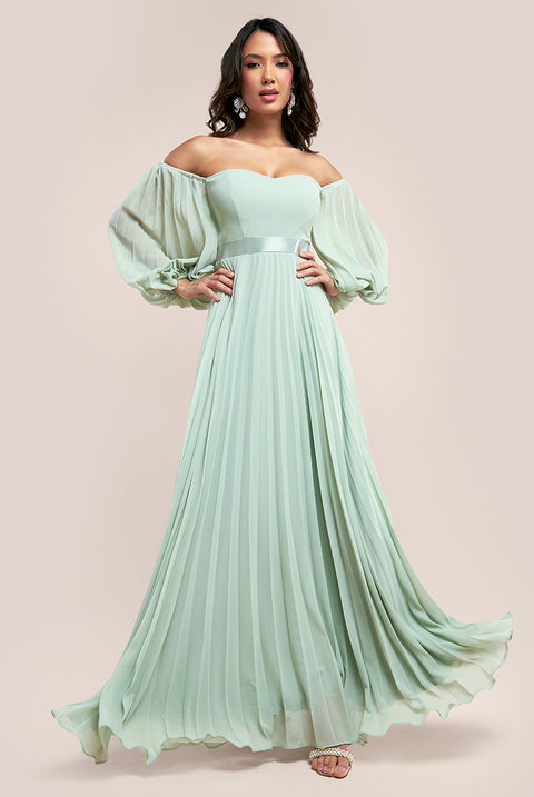 Bardot Chiffon Pleated Maxi - Sage Green DR3330