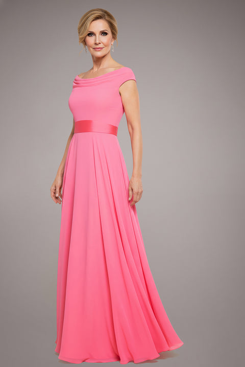 Cowl Neck A-Line Chiffon Maxi Dress - Coral by Goddiva