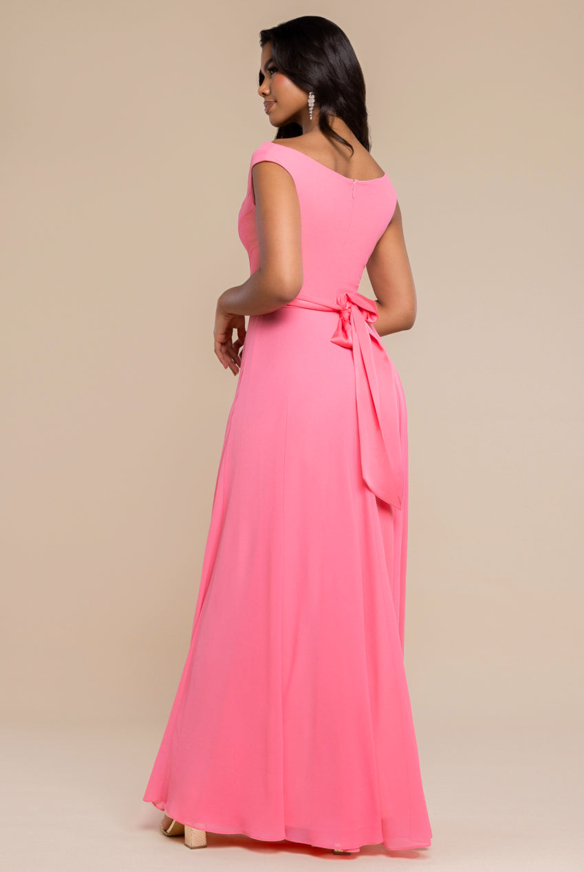 Cowl Neck A-Line Chiffon Maxi Dress - Coral DR3335A