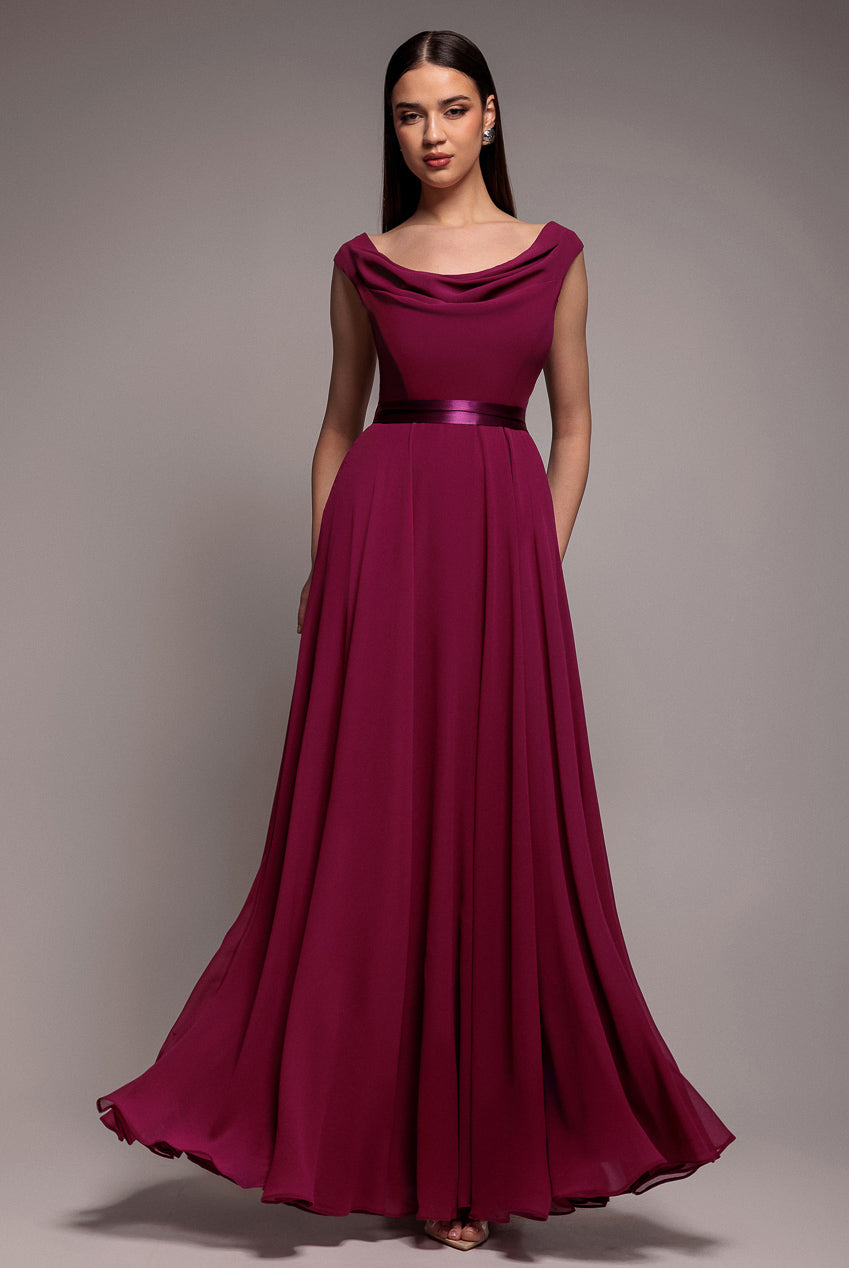 Cowl Neck Chiffon Maxi Dress - Magenta DR3335A