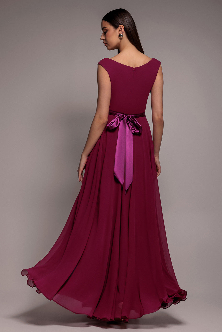 Cowl Neck Chiffon Maxi Dress - Magenta DR3335A