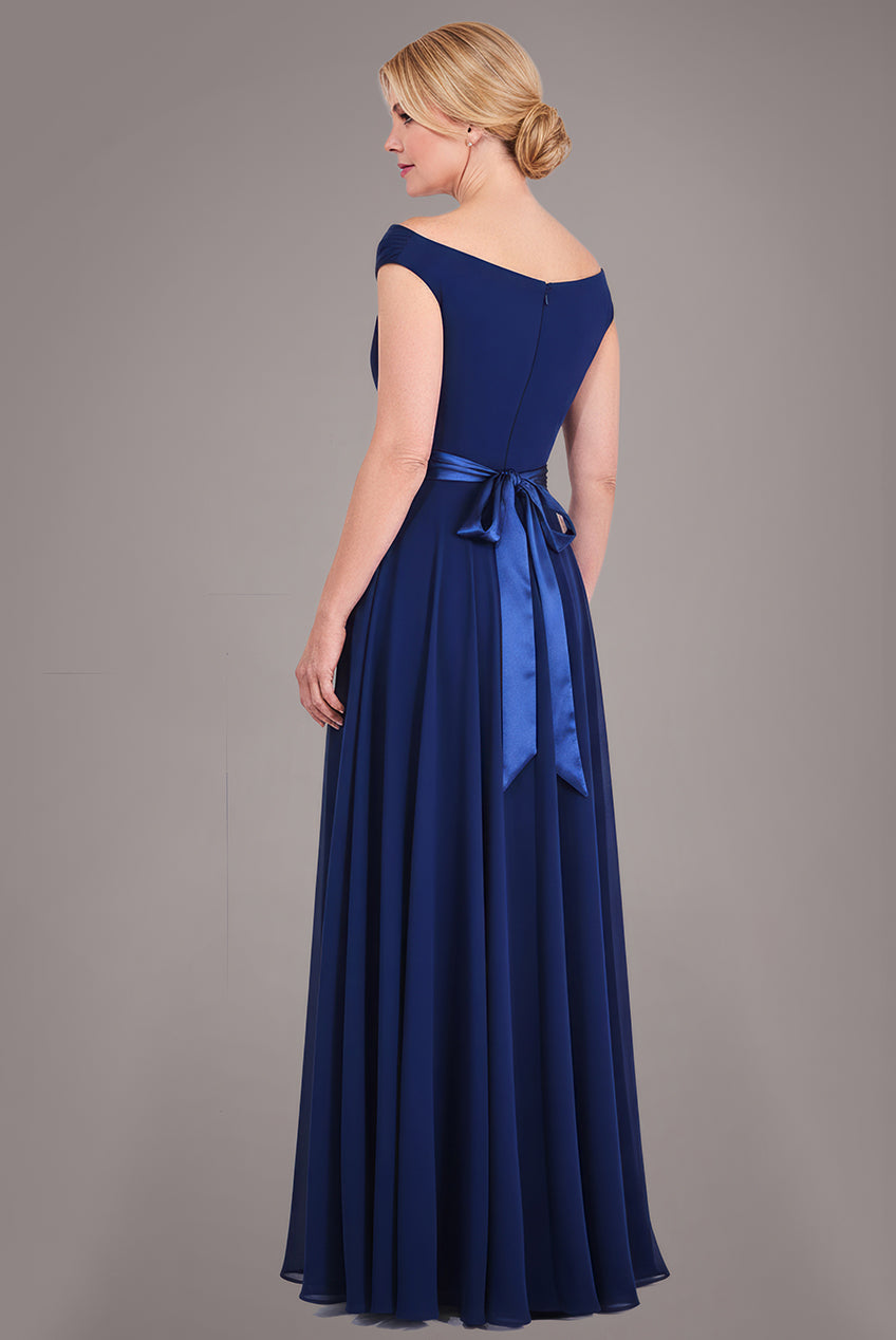 Cowl Neck Chiffon Maxi Dress - Navy Blue DR3335M