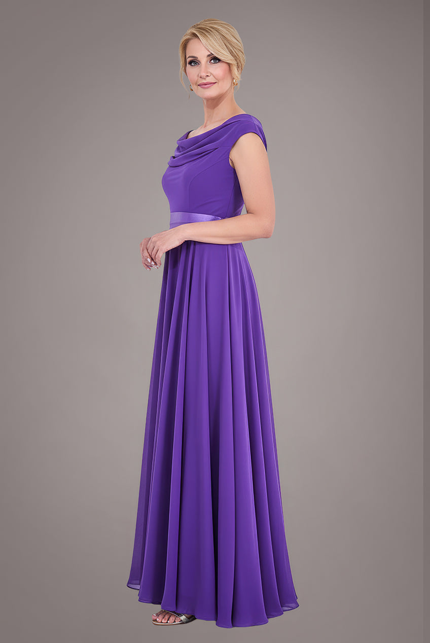 Cowl Neck Chiffon Maxi Dress - Purple DR3335M